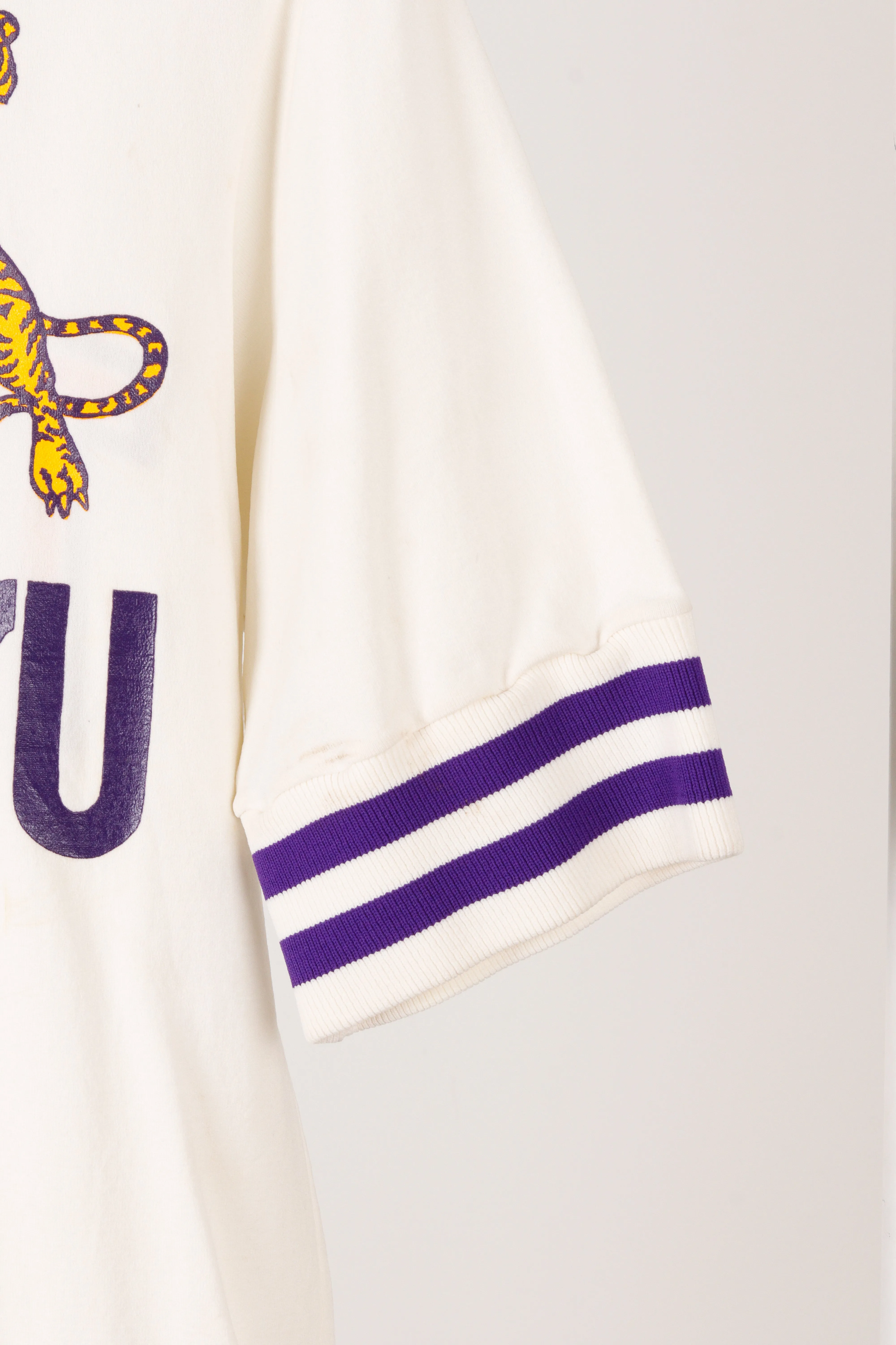 Vintage 1982-83 Sand Knit 'LSU Basketball Tyrone Black' Home Warm Up Top White