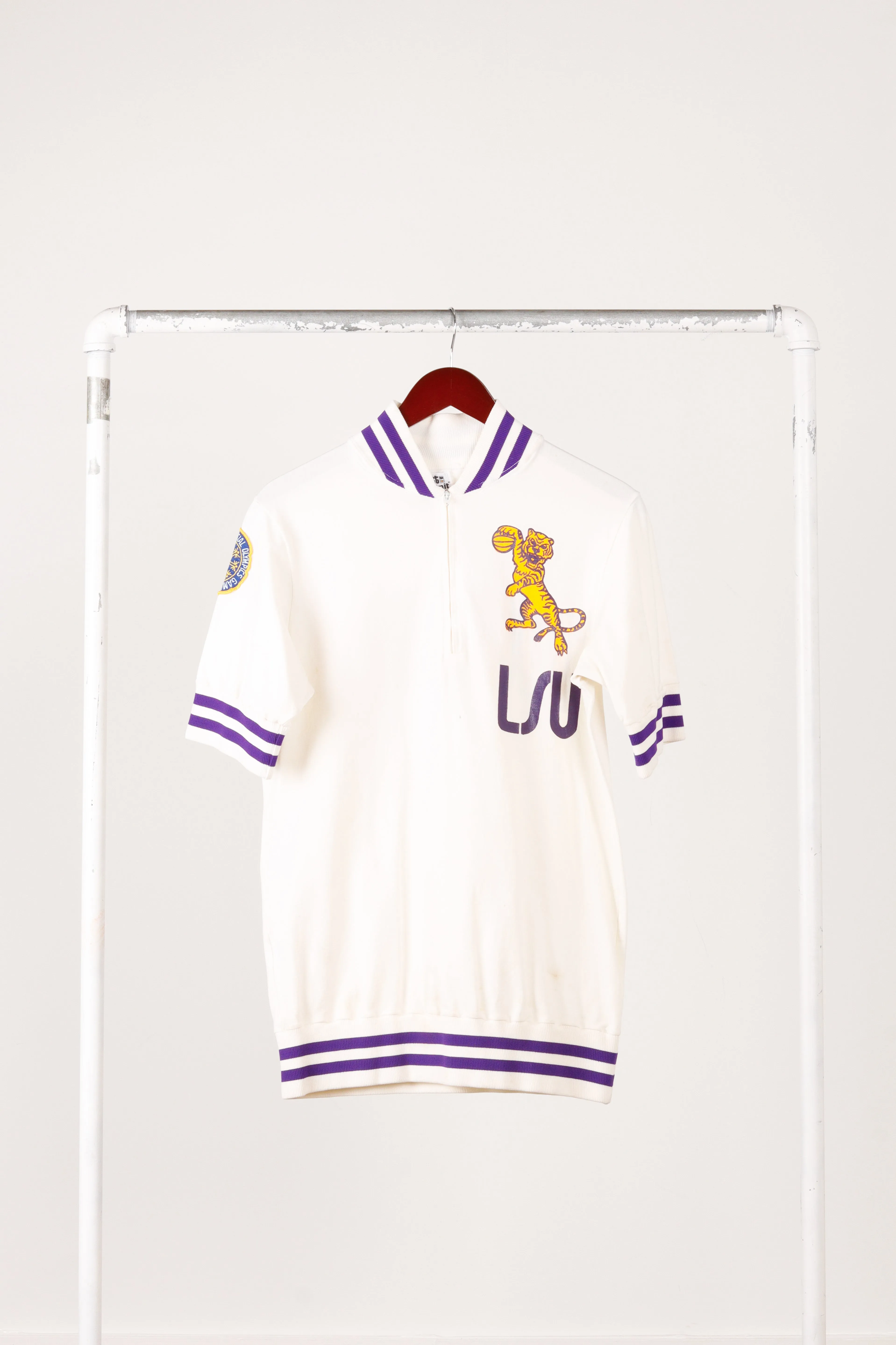 Vintage 1982-83 Sand Knit 'LSU Basketball Tyrone Black' Home Warm Up Top White