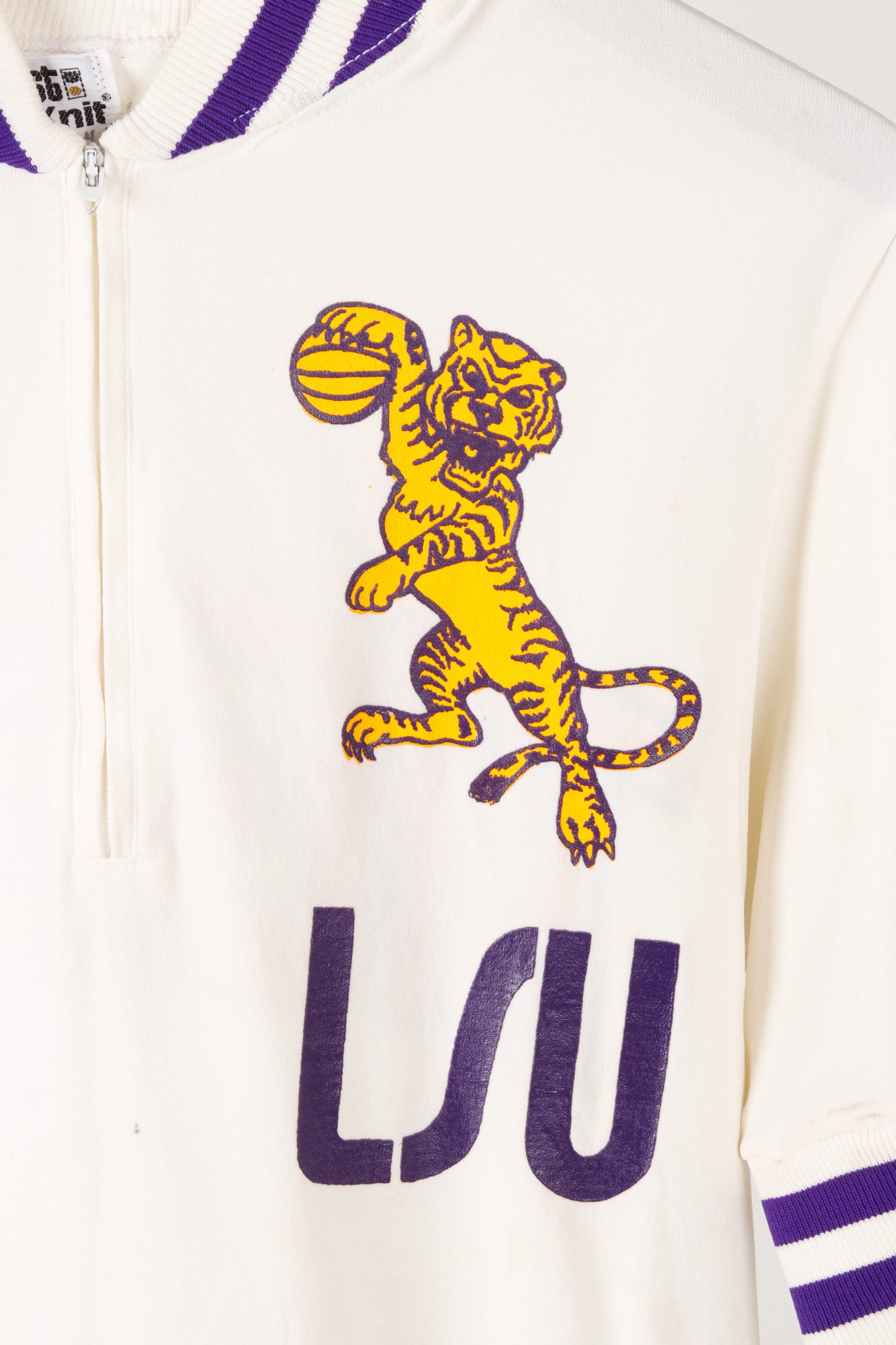 Vintage 1982-83 Sand Knit 'LSU Basketball Tyrone Black' Home Warm Up Top White