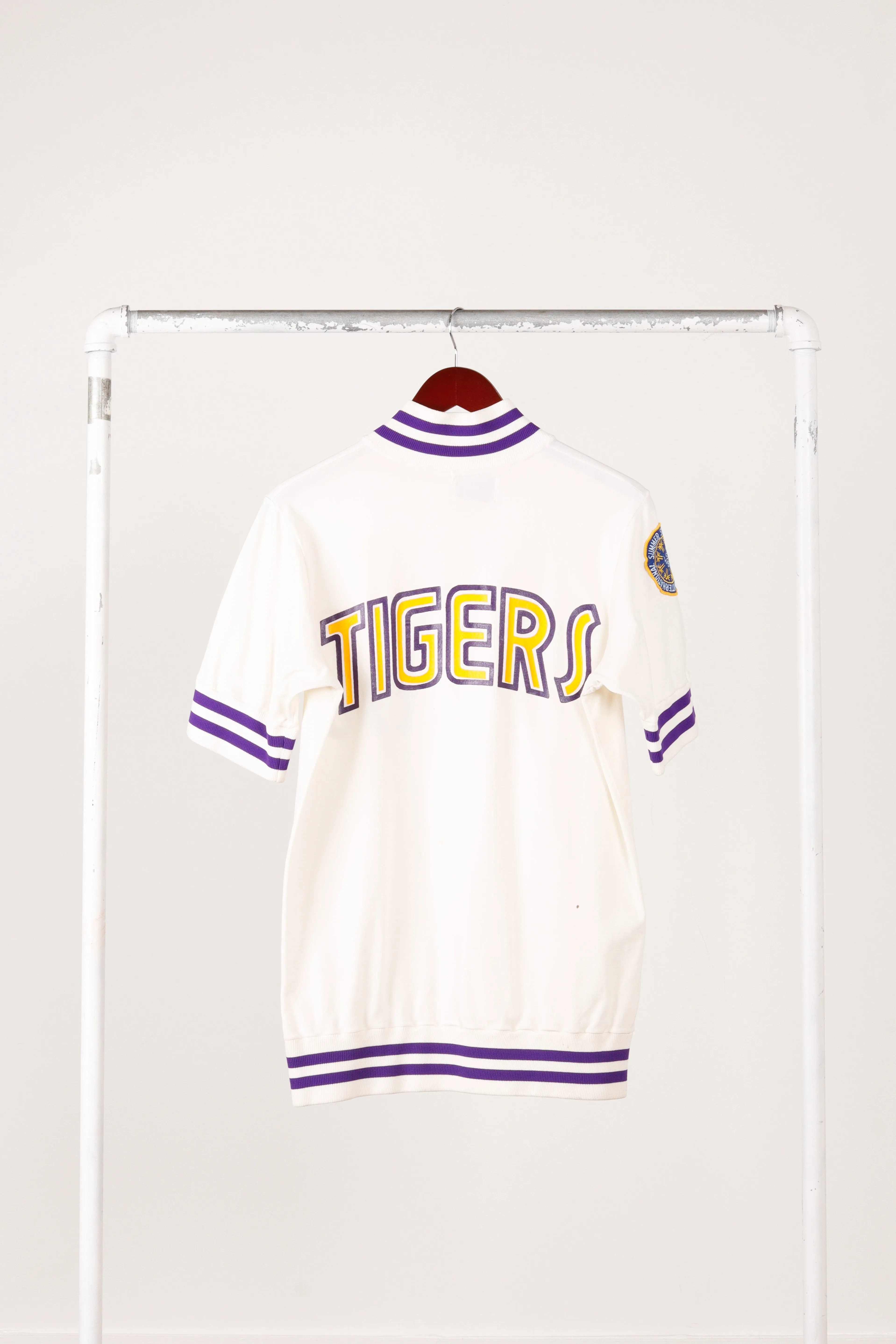 Vintage 1982-83 Sand Knit 'LSU Basketball Tyrone Black' Home Warm Up Top White