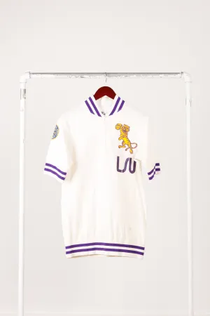 Vintage 1982-83 Sand Knit 'LSU Basketball Tyrone Black' Home Warm Up Top White