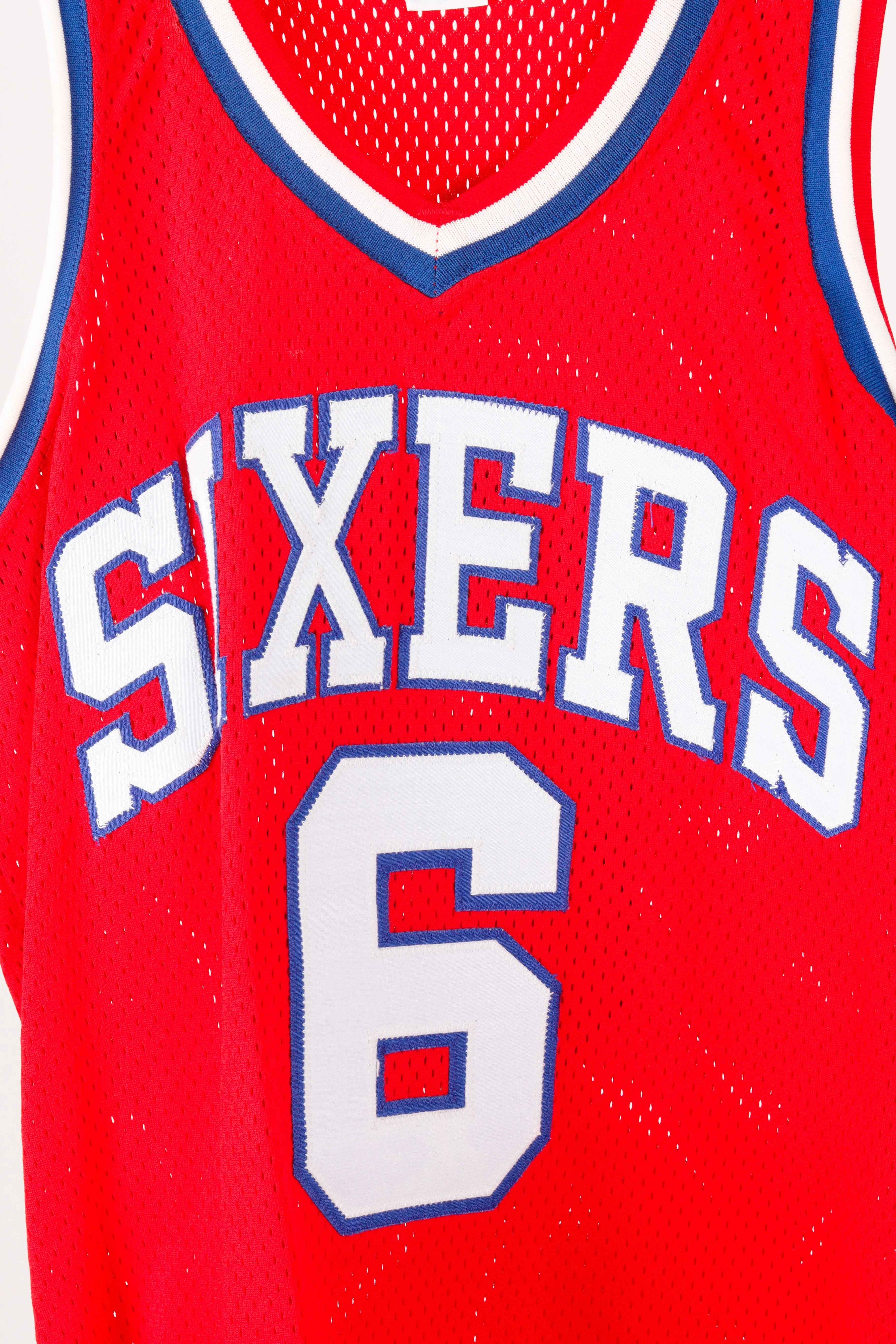Vintage 80's Sand Knit 'Philadelphia 76ers Julius Erving Authentic' Away Basketball Jersey Red