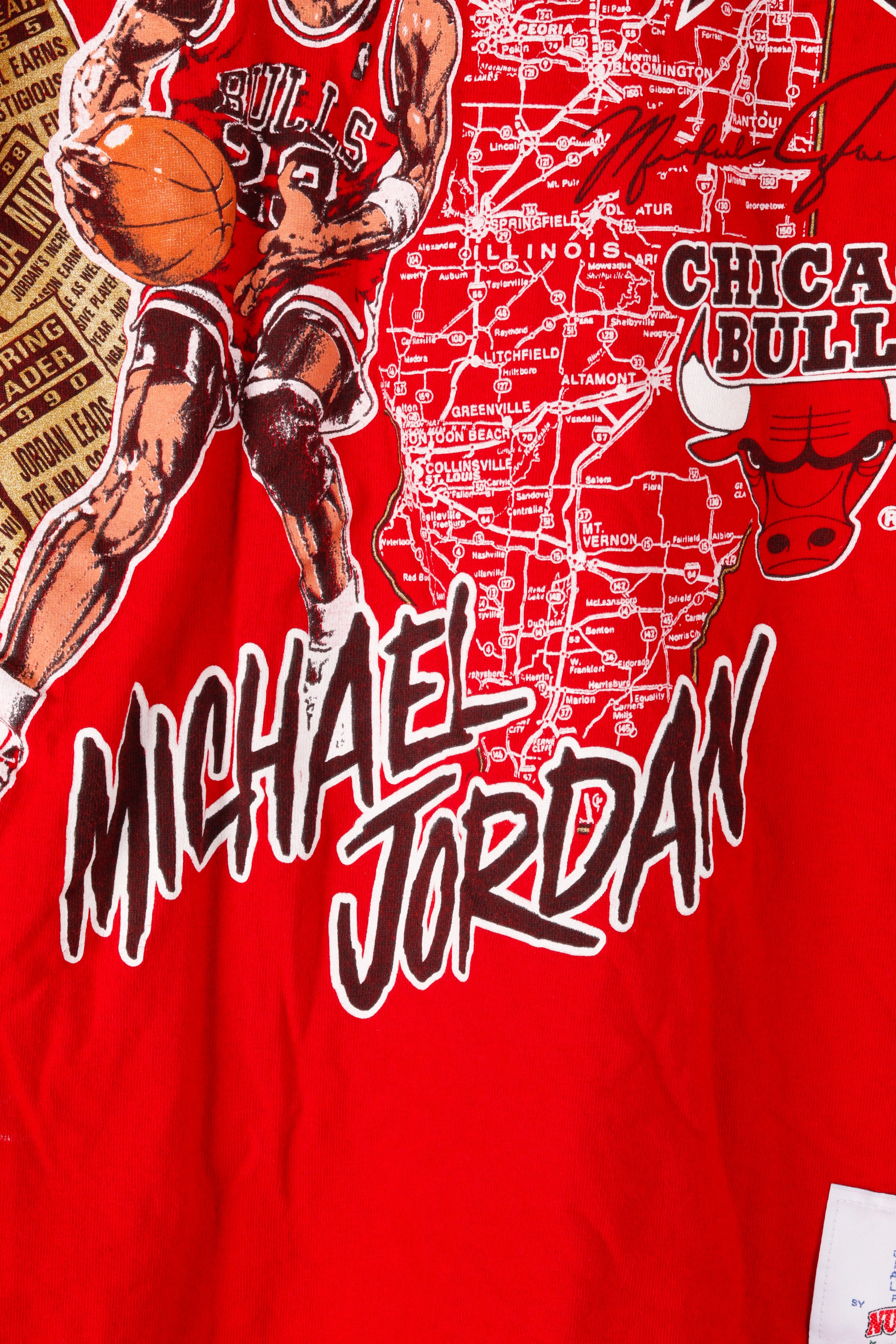 Vintage 90's Chicago Bulls 'Michael Jordan Road Map' T-Shirt Red