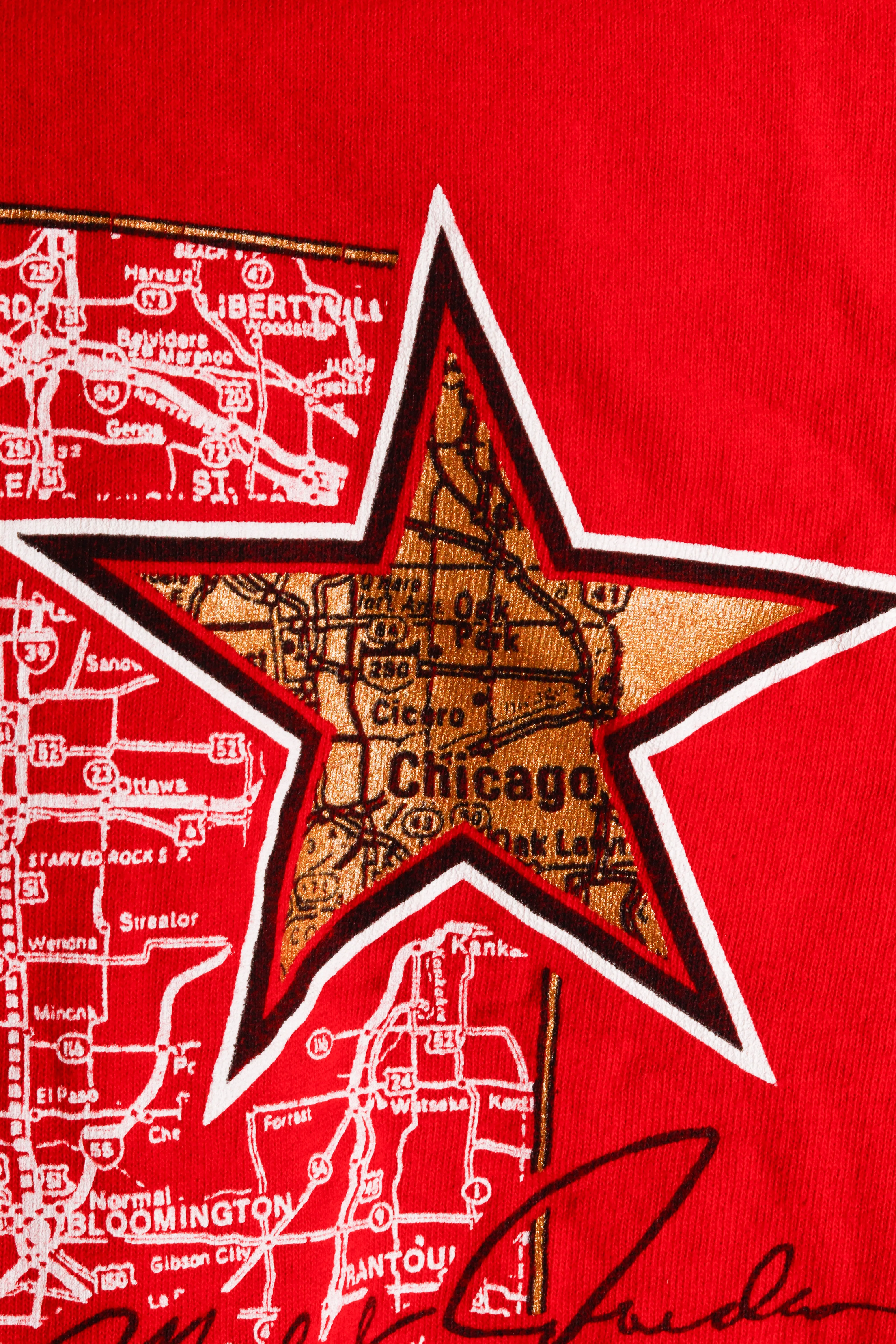 Vintage 90's Chicago Bulls 'Michael Jordan Road Map' T-Shirt Red