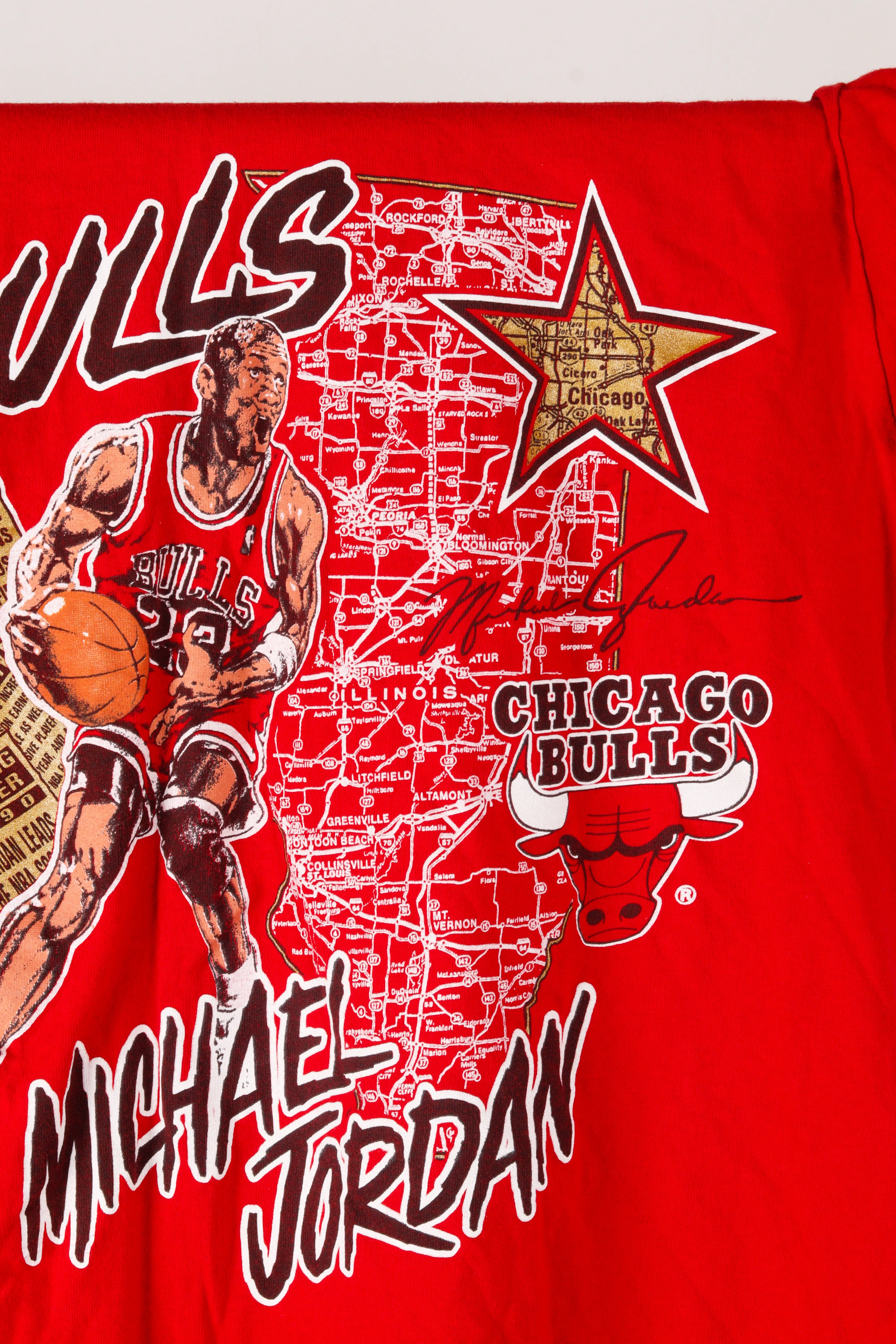 Vintage 90's Chicago Bulls 'Michael Jordan Road Map' T-Shirt Red