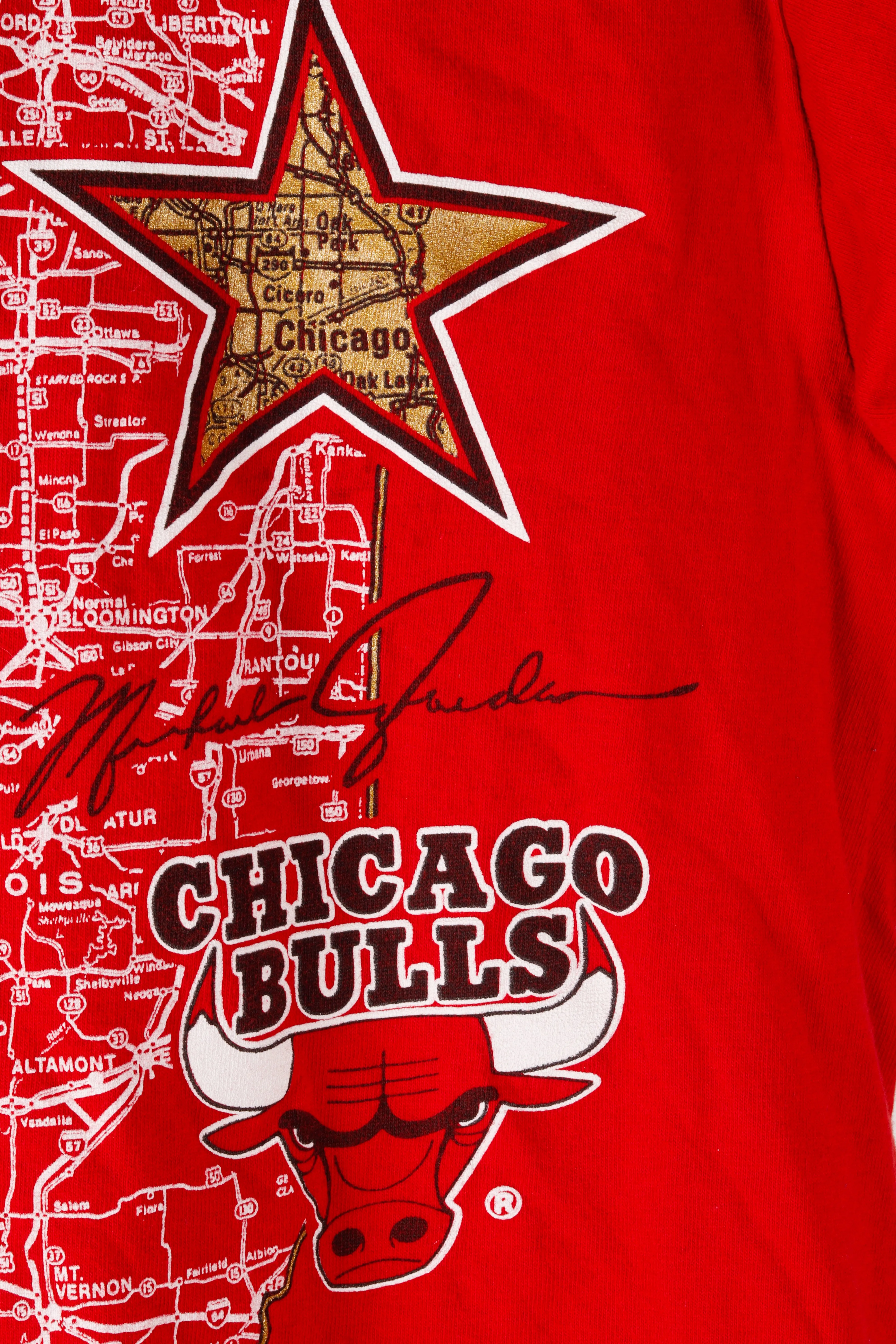 Vintage 90's Chicago Bulls 'Michael Jordan Road Map' T-Shirt Red