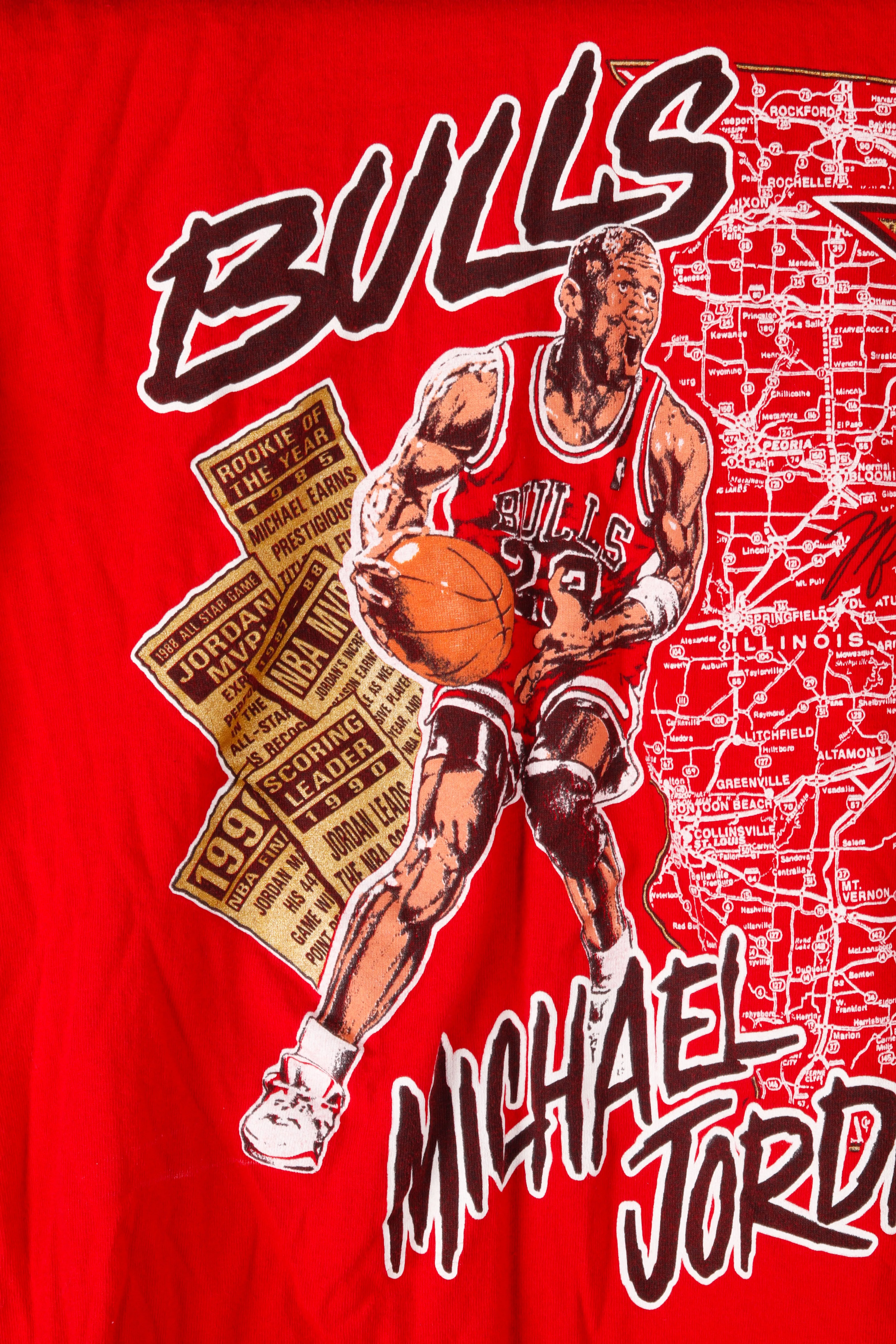 Vintage 90's Chicago Bulls 'Michael Jordan Road Map' T-Shirt Red