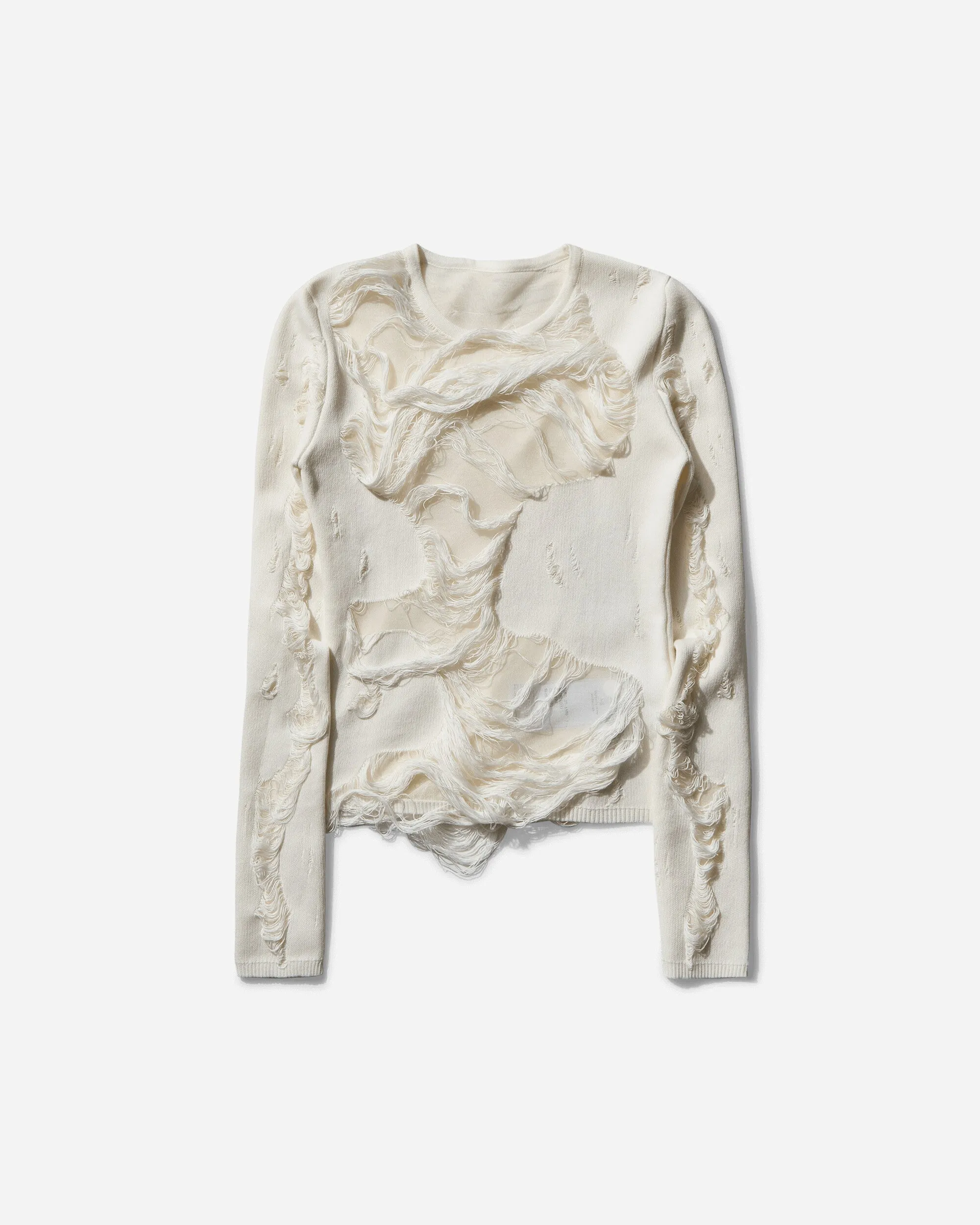 Women's Distressed Crewneck Sweater Off White